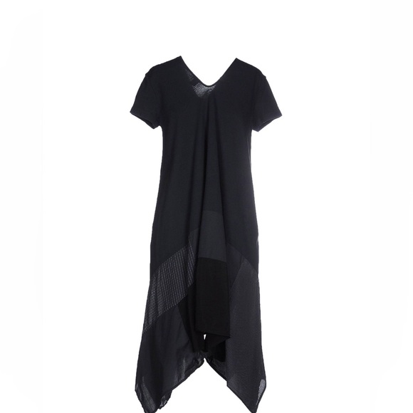 Italian Cotton Elegant Black Asymmetrical Dress - Picture 2 of 4